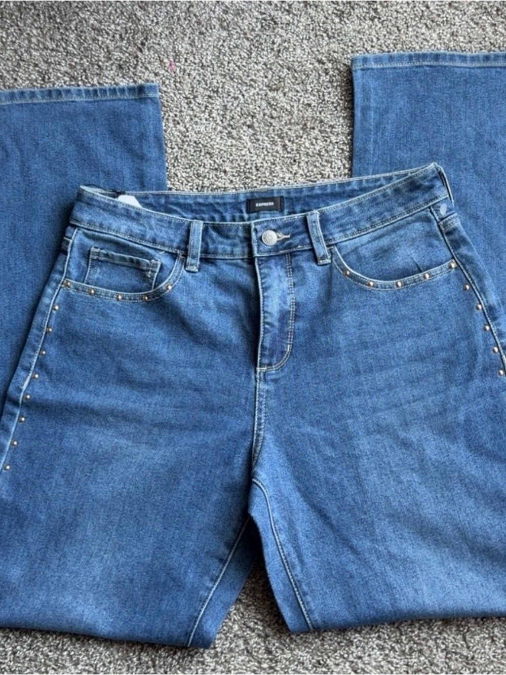 Express Blue Flare Jeans with Stud Accents